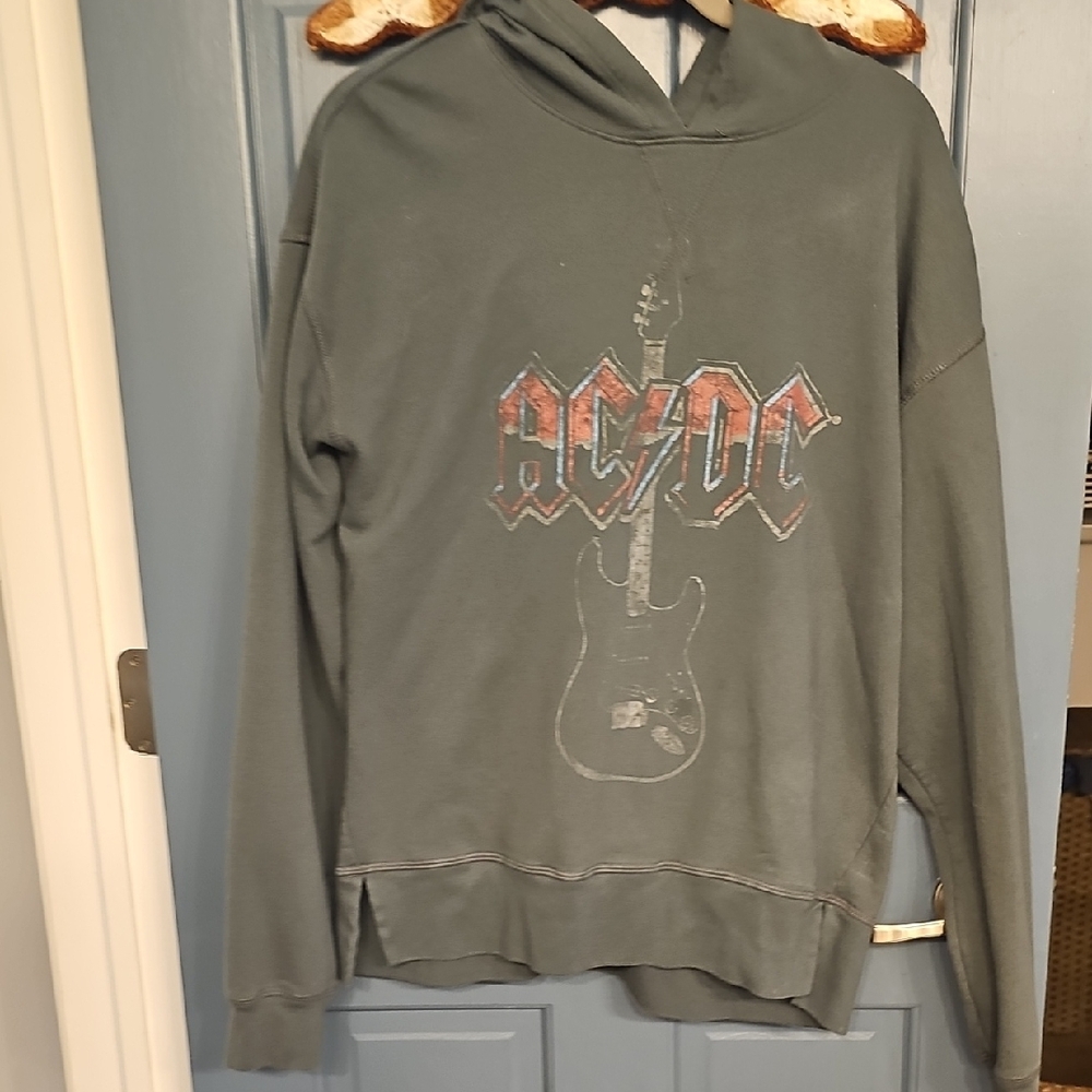 AC/DC Gray Sweatshirt Classic Rock Hoodie Men Xl Music